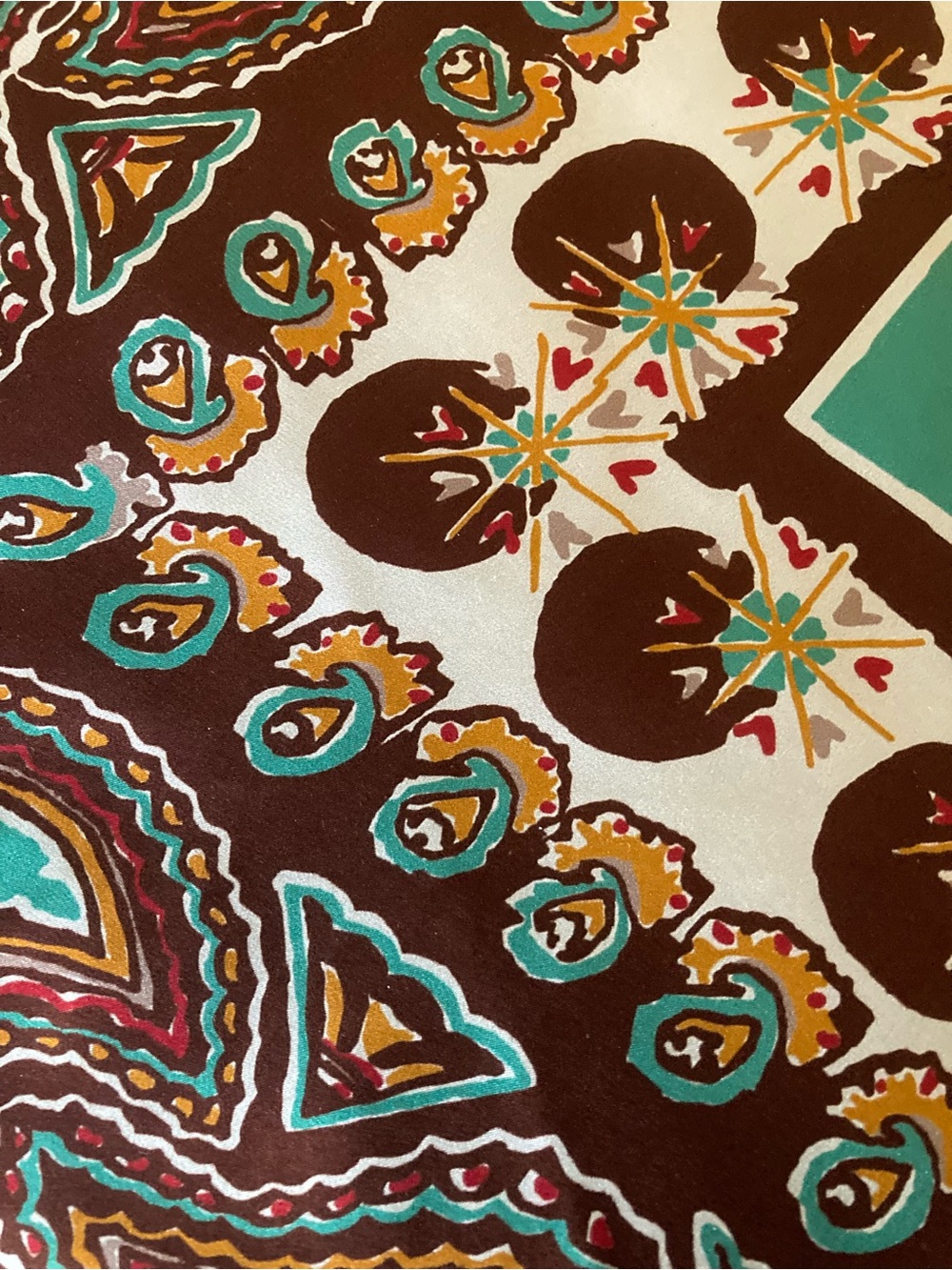 Double D Ranch Teal and Brown Paisley Silk Scarf - Picture 6 of 8
